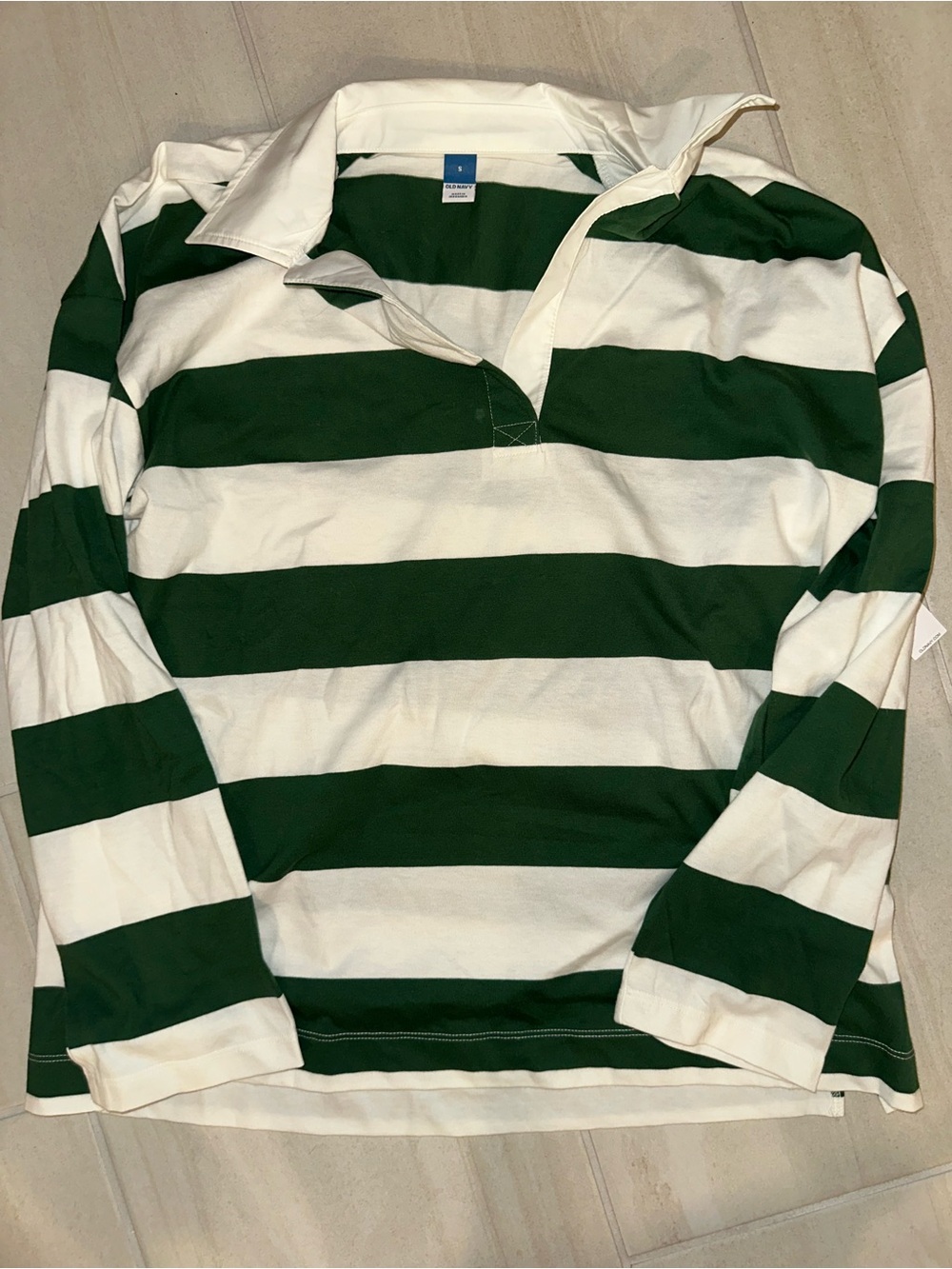 Old navy Green and White Striped Rugby Shirt